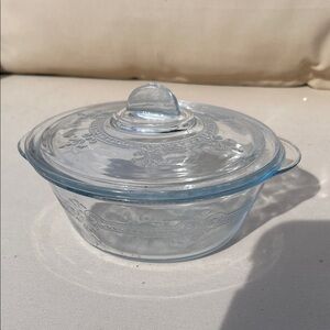 Fire King Clear Embossed Glass Serving Bowl